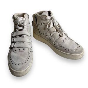 Coach Suede High Top Cream Rivets Buckles Retro Moto Zipper Sneaker Women 8.5